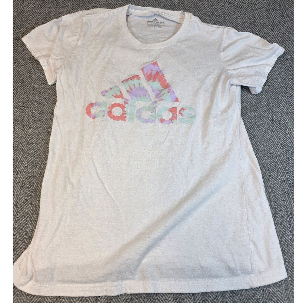 Adidas Amplifier Tee White Short Sleeve Tie Dye Logo Graphic T-Shirt Medium